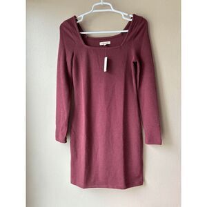 Madewell Ribbed Square Neckline Long Sleeve Burgundy Mini Dress Size XS